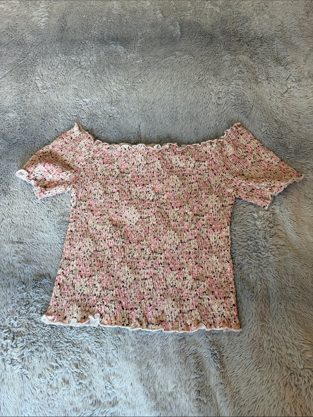 Juniors H&M Pink Multicolor Smocked Off-Shoulder Top
